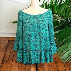 Democracy Boho Floral Off-Shoulder Peasant Blouse - XL